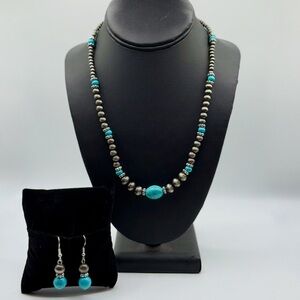 Elegant Turquoise and Silver Beaded Necklace Set